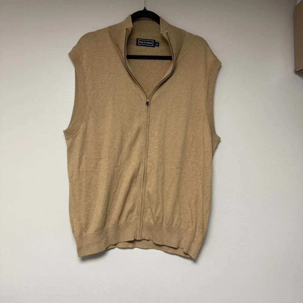 Mens Paul Fredrick Preppy Classic Merino‎ Wool Cardigan Vest Beige XL